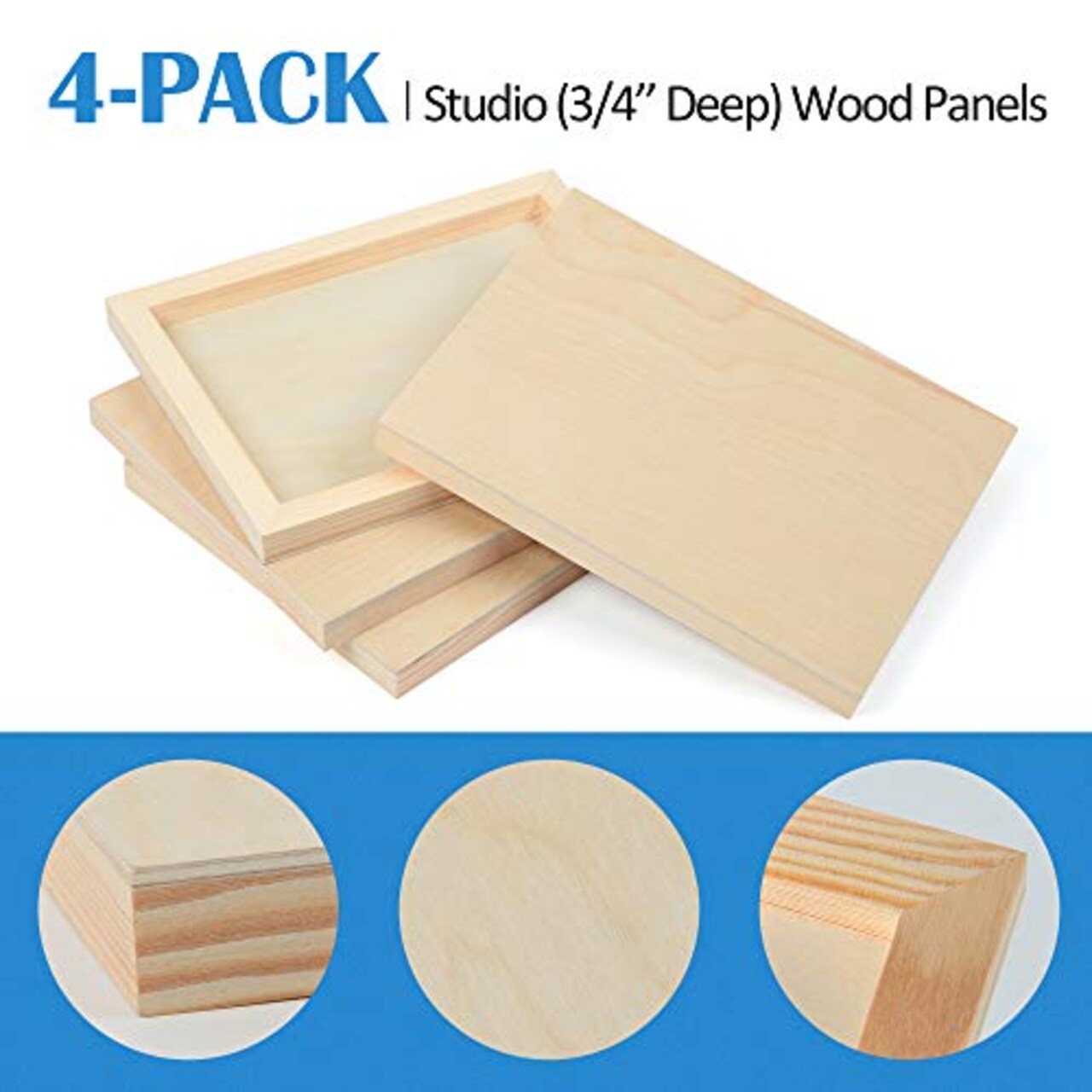 4 Pieces Unfinished Birch Wood Canvas Panels Kit, Falling in Art 8x10’’ Studio 3/4’’ Deep Cradle Boards for Pouring Art, Crafts, Painting and More